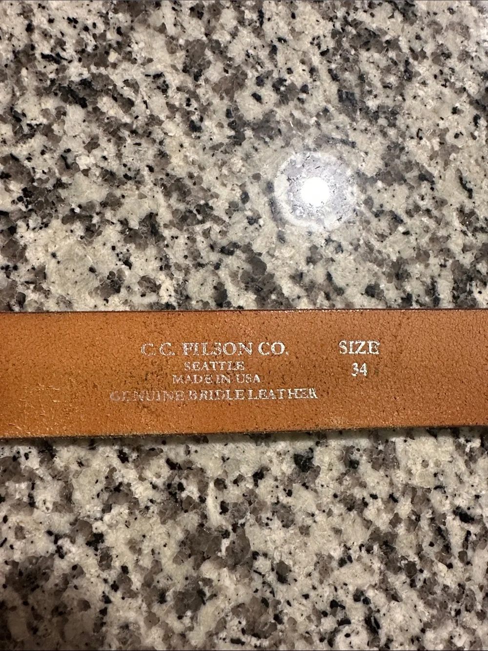 C.C. Filson Tan Leather Belt with Brass Buckle, Genuine Bridle Leather